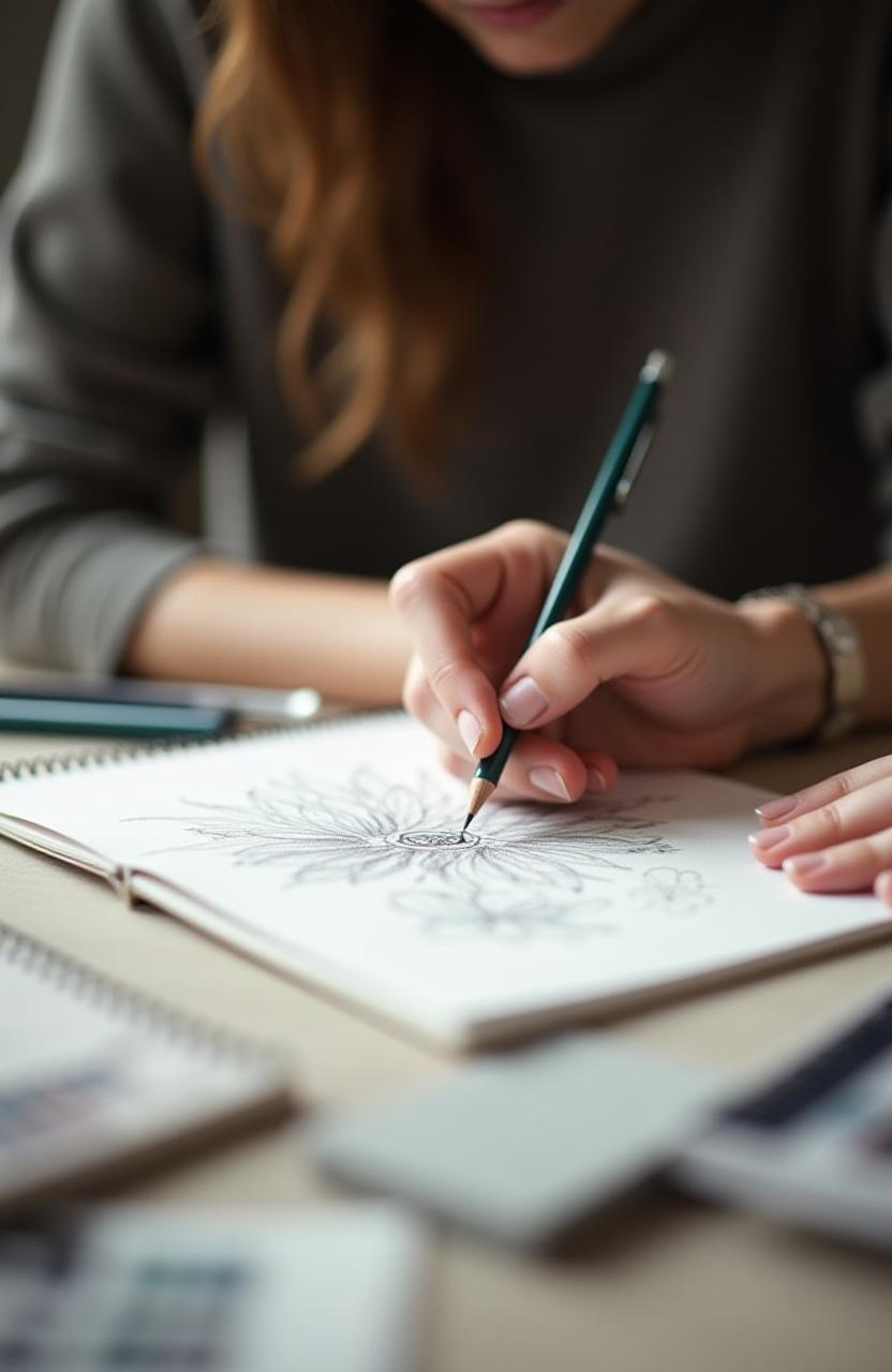 Diseñador dibujando un patrón textil en una libreta