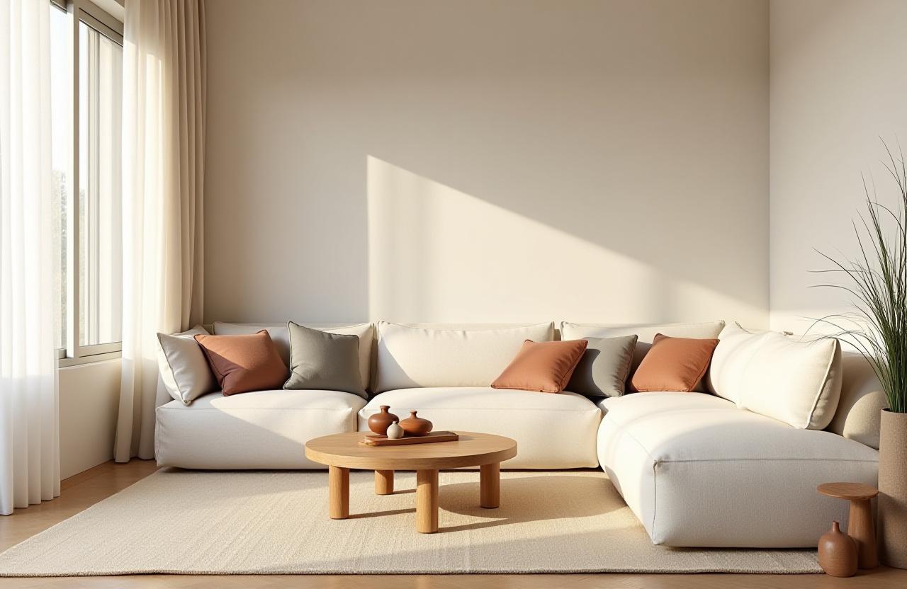 Salón de estilo minimalista español con textiles de Textilia Creaciones